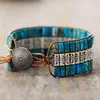 Link Bracelets Handmade Boho Gypsy Hippie Design Brown Leather Star G Clef Note Metal Charms Wood Button Beads Wrap Unisex Adjustable