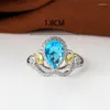 Anneaux de mariage de luxe femme poire coupe lac bleu pierre couronne pour femmes couleur argent jaune Zircon bandes bijoux de fiançailles de mariée