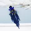 Dangle Earrings Blue Crystal Long Metal Tassel Drop Luxury Vintage Rhinestone Jewelry Accessories For Women 2023 Trend