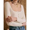 Femmes Tricots ZESSAM Solid Twist Strips Jacquard Tricot Cardigan Col Carré À Manches Longues Bouton Femme Pull Casual Confortable Lady Top 2023