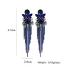 Dangle Earrings Blue Crystal Long Metal Tassel Drop Luxury Vintage Rhinestone Jewelry Accessories For Women 2023 Trend