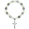 Charm armband jungfru jesus pärlor armband kors kristallpärlor för kvinnor män tonåring flickor tro