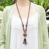 Pendant Necklaces Fashion Ethnic Jewelry Colorful Ceramic Necklace Handmade Wood Beads Vintage Women Sweater Pendants