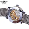 Wristwatches Winner Transparent Fashion Diamond Luminous Gear Movement Royal Design Men Top Brand Luxury Male Mechanical Skeleton Wrist Watch 230804