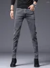 Mäns jeans 2023 Spring Autumn Vintage Blue Solid Colic Elastic Classic Men Slim Fashion Denim Trousers Male 28-36