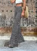 Spodnie damskie Lato długi zwykły materiał poliestrowy 2023 Modna druk elastyczna talia prosta lufa