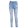 Jeans da donna Skinny Stretch Casual Cerniera Lavaggio chiaro Tasche in tinta unita Pantaloni a matita sexy in denim lungo strappato