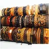 Charm Bracelets Wholesale Bk Lots 50Pcs/Pack Mix Black Brown Mens Womens Retro Handmade Real Leather Surfer Cuff Drop Delivery Jewelry Dh3Vy