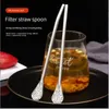 Multipurpose 304 stainless steel straw spoon Cute and creative coffee stirring spoon Juice milk tea spoon