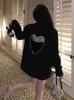 Women's Suits Blazers Fashion Runway Open Back Heart Diamonds Blazer Coat Women Sexy Chic Notched Suit Single Button Black Jacket Loose Outerwear 230804