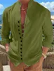 Camisas casuais masculinas primavera e outono algodão linho manga longa cor lisa gola alta estilo plus size