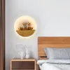 Lámpara de pared LED moderna de madera del norte de Europa, originalidad, iluminación redonda, personalidad, mesita de noche, dormitorio, escalera, luz montada en la pared