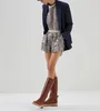 Suéter para mujer, marca de moda europea, conjunto de chaleco y pantalones cortos sin mangas con lentejuelas a escala de pescado