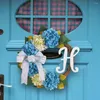 Decorative Flowers Space Decoration Realistic Hydrangea Bow-knot Wreath Elegant Ratten Wedding Party Door Decor No Wither Holiday Flower