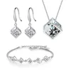 Ensembles de bijoux de mariage Fanqieliu Timbre 925 Argent Aiguille Boucles D'oreilles Carré Pendentif En Cristal Collier Étendre Bracelet Pour Les Femmes FQL22087 230804