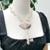 Hänge halsband lii ji rosa färghalsband 50 cm rose kvartsskal kvinnor lager försäljning smycken gåva