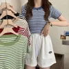 Blusas Femininas de Verão Básicas de Manga Curta Justa Camiseta Casual Decote Redondo Malha Sólida Crop Top Stretchy Tight Streetwear