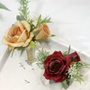 Korsage Yapay Bilek Çiçek Gelin Bridemaid El Çiçekleri Damat Boutonniere Erkekler Kadın Bilezik Düğün Yakası Pimleri Balo Dekoru