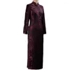 民族服中国の伝統的なベルベットQipaoドレス女性3/4スリーブベロアロングチョンサム2023ファッションレディイブニングパーティーフロック