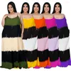 Plus storlek klänningar kvinnor maxi stor lös kontrast färg sling tryck damkläder mode casual 3xl 4xl 5xl 6xl