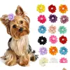 Dog Apparel Flower Hair Bows Long Pet Dogs Rubber Band Cat Puppy Clips Grooming Bow Accessories Drop Delivery Home Garden Supplies Dha7L