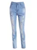 Jeans da donna Skinny Stretch Casual Cerniera Lavaggio chiaro Tasche in tinta unita Pantaloni a matita sexy in denim lungo strappato