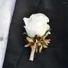 Kwiaty dekoracyjne 4PC / Lot Wedding Grooms Boutonniere Man Groomsman Corsages Ivory Rose Party Prom Buquet Decories Akcesoria