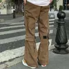 Men's Pants High Street Multi-pocket Back Zipper Flare Cargo For Male And Female Solid Color Straight Retro Baggy Casual Trousers