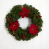 Poinsettia Berry Pinecone PVC White Prelit LED Battery Operated Wreath, 24 Green