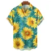 Camisas Casuais Masculinas Girassol Havaiano Estampa Brilho do Sol Lapela Para Homens Moda Manga Curta Tops Roupas Grandes Soltas