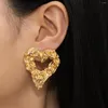 Orecchini a bottone moda color oro cuore grande per donna 2023 gioielli coreani vintage minimalisti con piercing all'orecchio in metallo