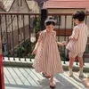 衣類セットサマーブラザー姉妹の服装少年の子供たちストライプ半袖シャツショーツ2PCSガールベビーコットンノースリーブファッションドレスR230824