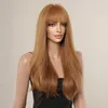 Brown Blonde Long Wavy Synthetic Wigs for Women Natural Wave Hair Wigs with Bangs Heat Resistant Daily Cosplay