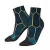 Herensokken Deep Teal en Blue Gold Ankle Geometry Pattern Unisex Hip Hop Printed Funny Low Sock Gift