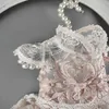 handmade dog apparel peachy beige stand collar cutwork lace pearl flowers Pet clothes cheongsam wedding dress287Q