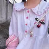 Sıradan elbiseler beyaz kawaii lolita elbise kadınlar uzun kollu şifon patchwork midi japonca ter kızlar robe tiki stil kıyafet