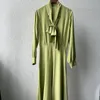 Повседневные платья шелковые женские зеленое элегантное платье 2023 Весна Лето с длинными рукавами