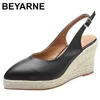 Sandals BEYARNE Princess Kate's Same Leather Wedge Single Shoes Women's Shallow Mouth Espadrilles Spring and Autumn New Sandals HighHeel J230806