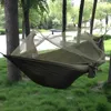 Hammocks 1-2 Person Hammock Portable Outdoor Camping Hammock With Mosquito Net High Strength Parachute Fabric Hanging Bed Sleeping Swing 230804