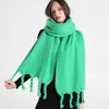 Scarves 2023 Fashion Green Mohair Women Winter Scarf Thicked Warm Shawls Wrap Long Tassel Blanket Hijab Stole Bufanda Mujer