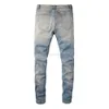 Roupas de grife Jeans Amires Calça jeans Amies High Street Blue Jeans 6523 Barba de gato quebrada Hot Diamond Graffiti Jeans Slim Fit Small169