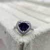 2023 New S925 sterling silver heart shaped amethyst diamond ring European and American fashion women love couple proposal ring