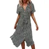 Casual Dresses Womens Button Down Deep V Neck Floral Print Midi Dress Bälted Short Shirt Hidees Loose Summer