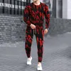 Erkek Hoodies Erkekler İki Parçalı Set Sweatshirt ve Sweatpants Sonbahar Günlük Uzun Kollu Külot Sokak Giyin