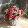 Decorative Flowers Pretty 5 Head Mixed Rose Hydrangea Leaf Bouquet Wedding Home Furnishing Bonsai Background Wall Decoration