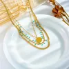 Choker 316L roestvrij staal vintage elegante etnische stijl multi-gelaagde blauwe steen ronde tag hanger metalen sieraden ketting