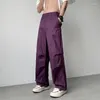 Herrbyxor svarta lila män mode överdimensionerade breda ben japanska streetwear hip-hop lösa raka herrbyxor m-2xl