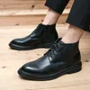 Men Chelsea Boots American Retro Brogue Boots Casual Genuine Leather Men's Vintage Ankle Boots Mens Lace Up Fashion Shoes