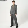 Mens Tracksuits Men Set Mesh Patchwork V Neck Long Sleeve One Button Blazer Pants 2st Streetwear Fashion Casual Suits Incerun S5xl 230804