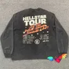 2023fw Hellstar dios Tour Manga Comprida Masculino Feminino Vintage Hellstar Camiseta Lavagem Tamanho Grande Ajuste Tops Gola Redonda Álbum T-shirt T230806